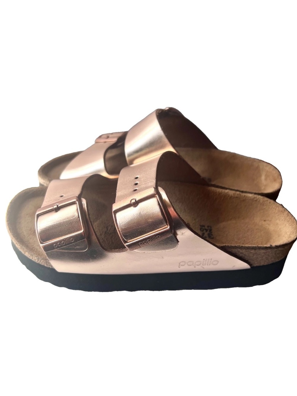 Papillio Birkenstock Arizona Flex Platform Metallic Copper Rose Gold Sandals 37